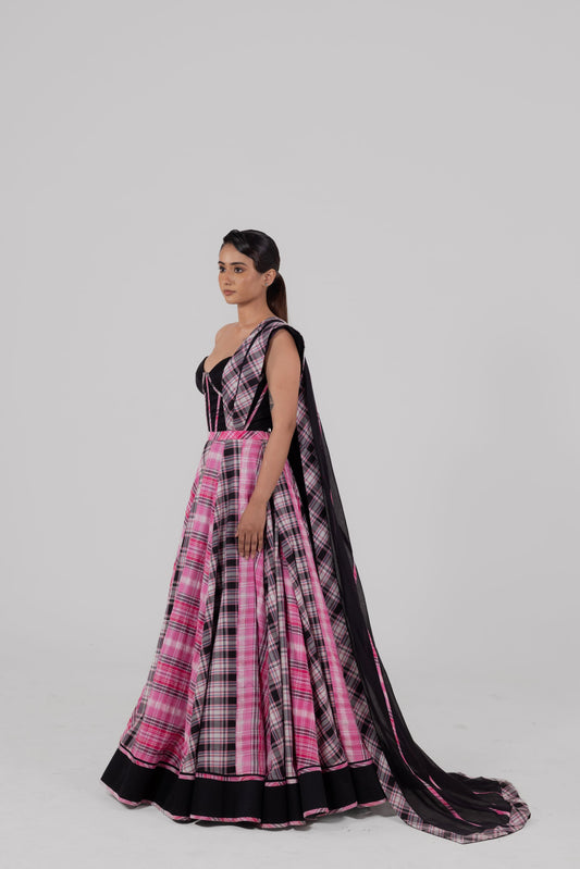 Raspberry Check Lehenga