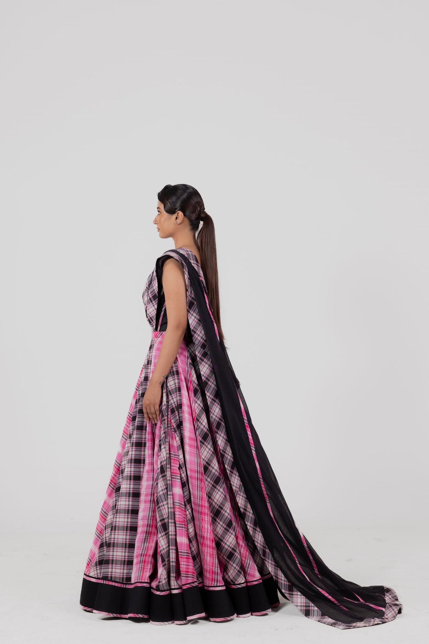 Raspberry Check Lehenga