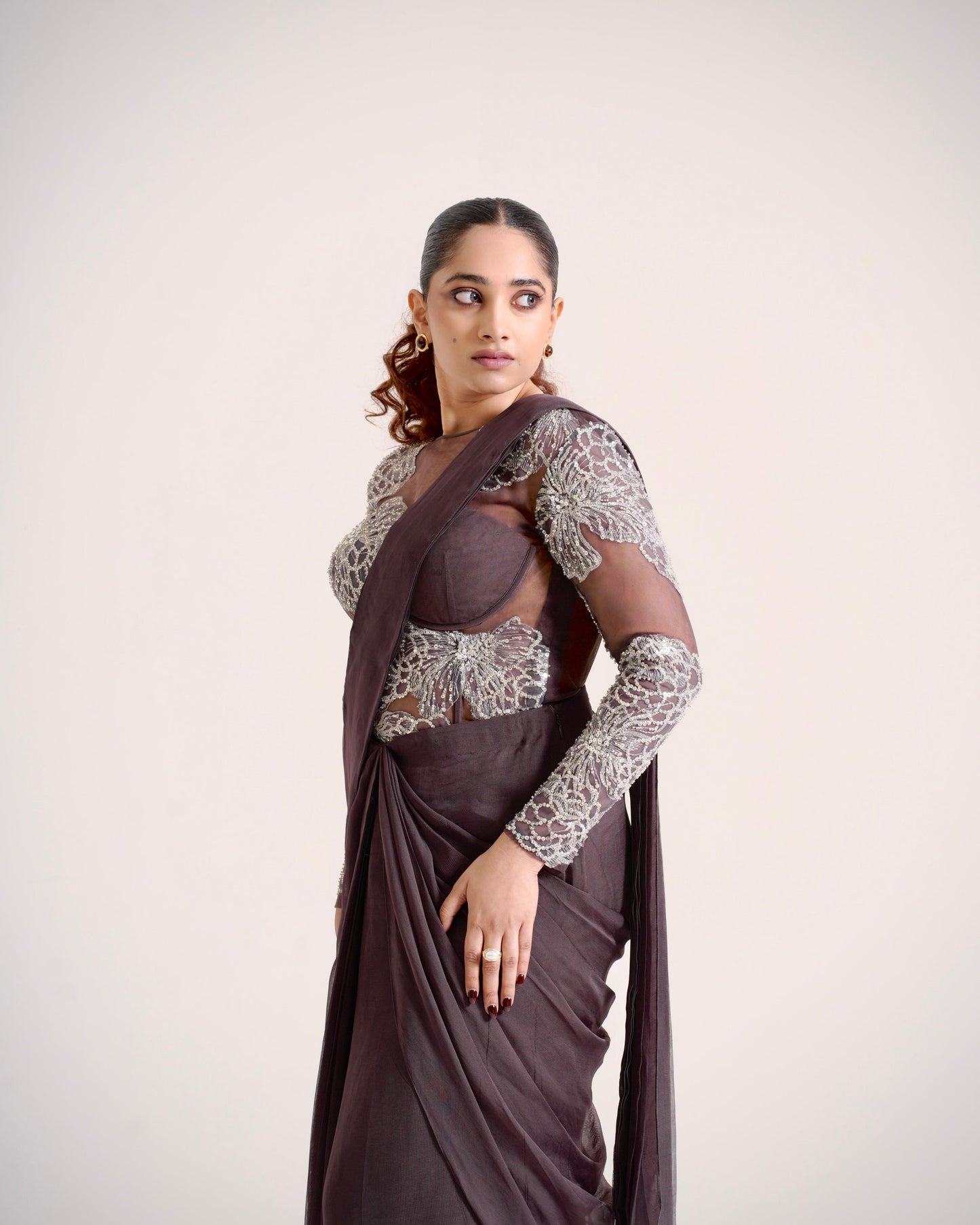 Spill Draped Hand-Embroidered Saree