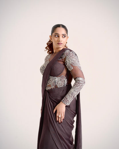 Spill Draped Hand-Embroidered Saree