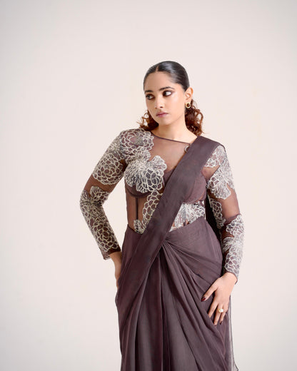 Spill Draped Hand-Embroidered Saree