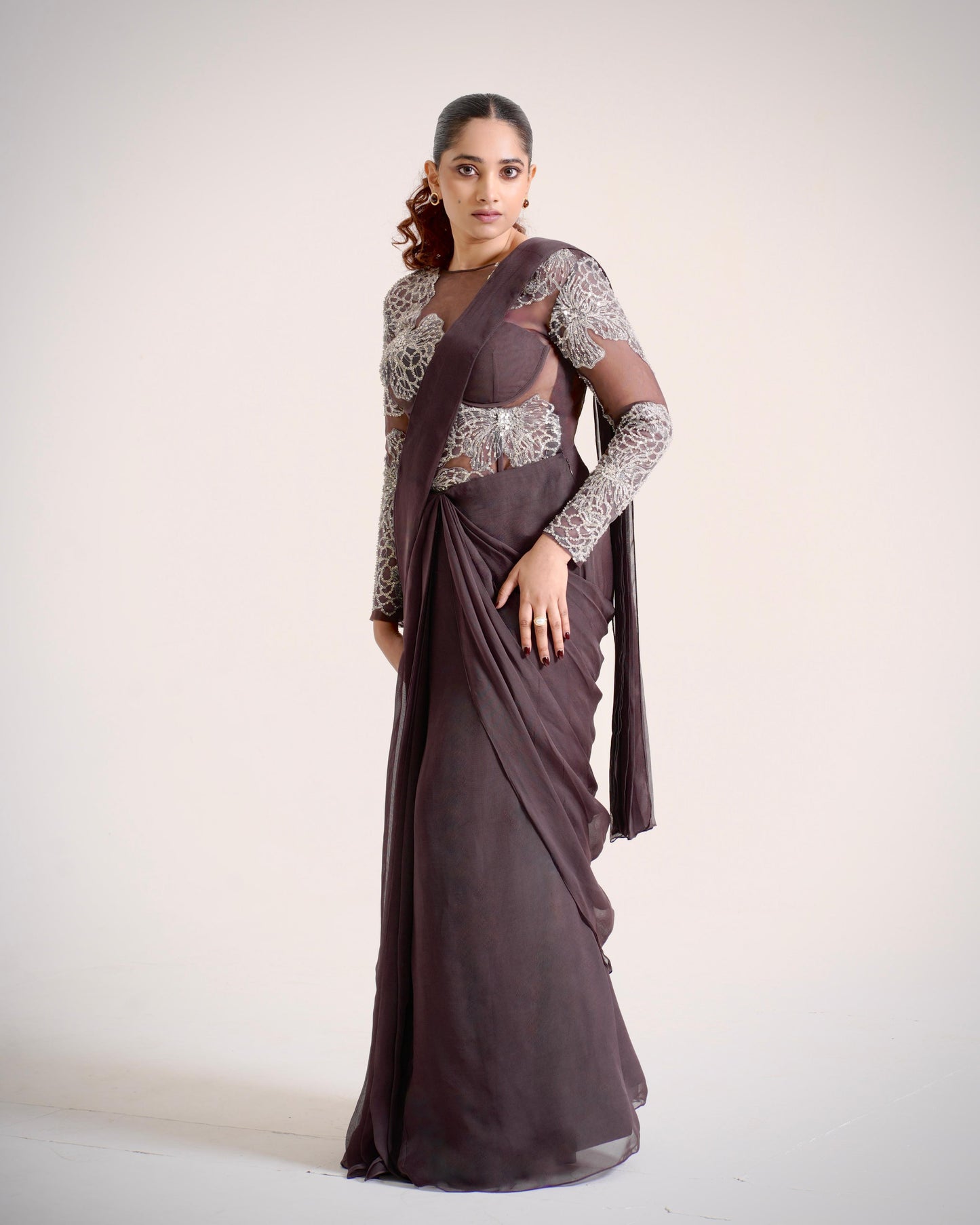 Spill Draped Hand-Embroidered Saree