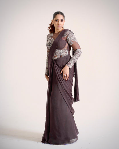 Spill Draped Hand-Embroidered Saree