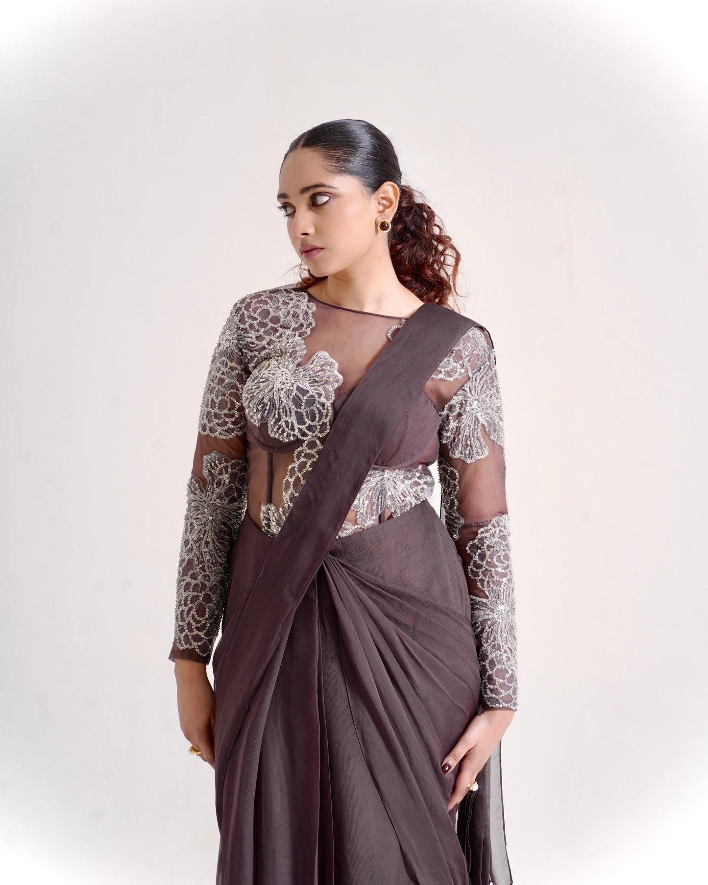 Spill Draped Hand-Embroidered Saree