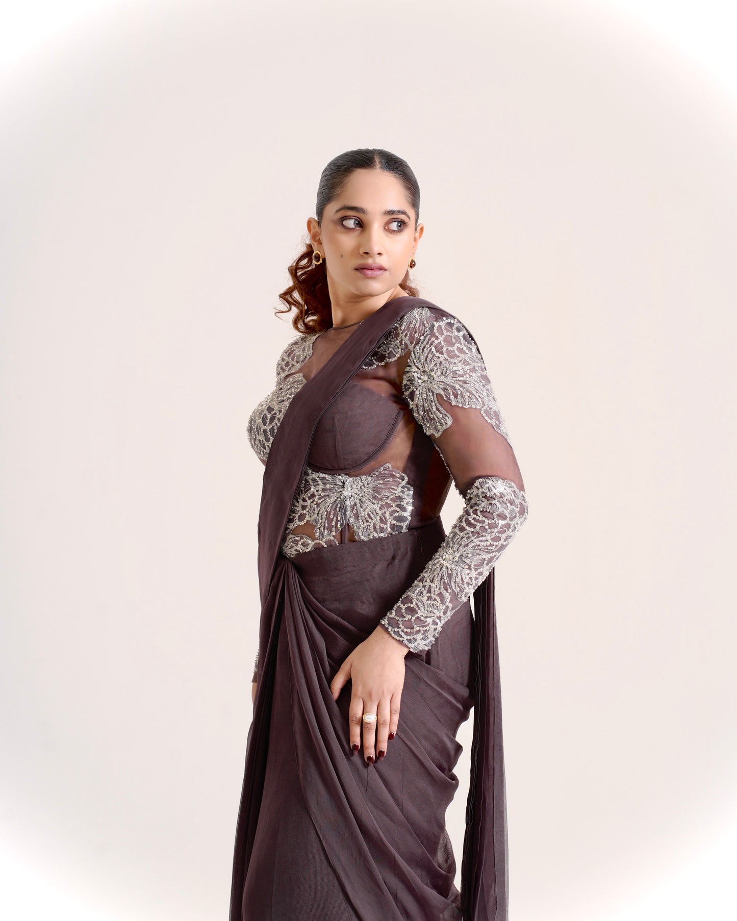 Spill Draped Hand-Embroidered Saree