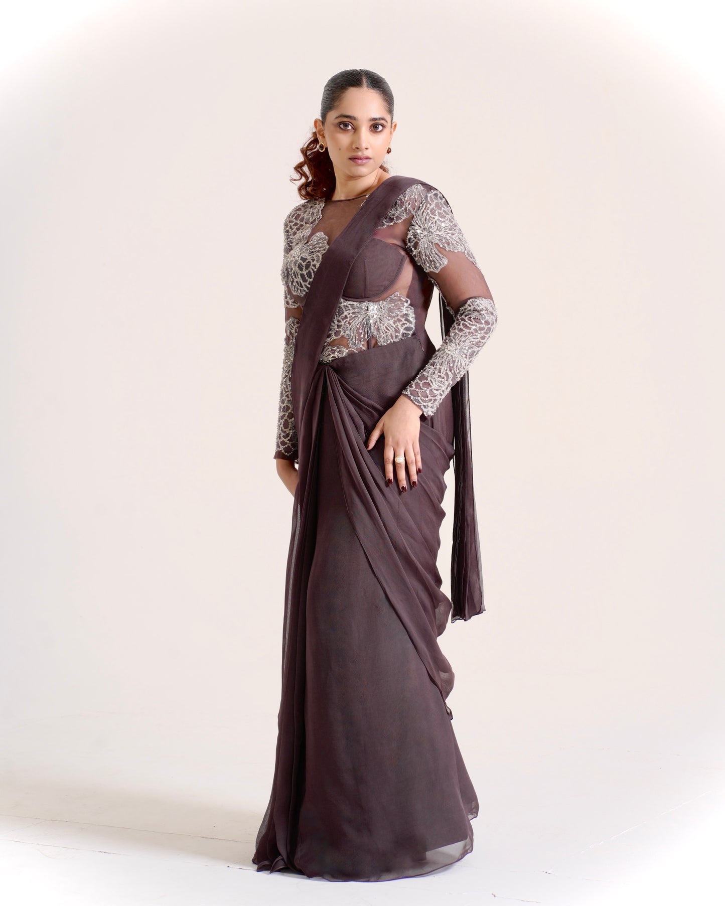 Spill Draped Hand-Embroidered Saree