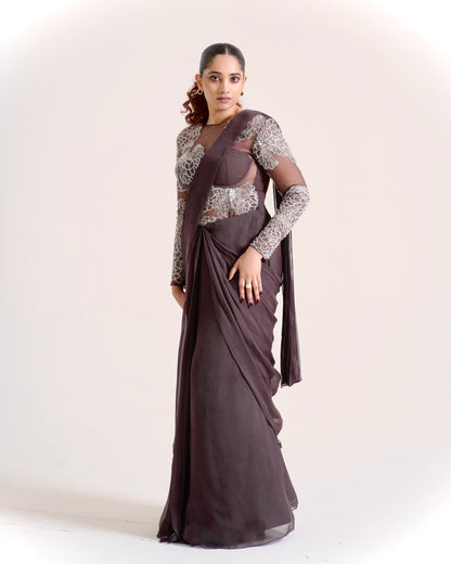 Spill Draped Hand-Embroidered Saree