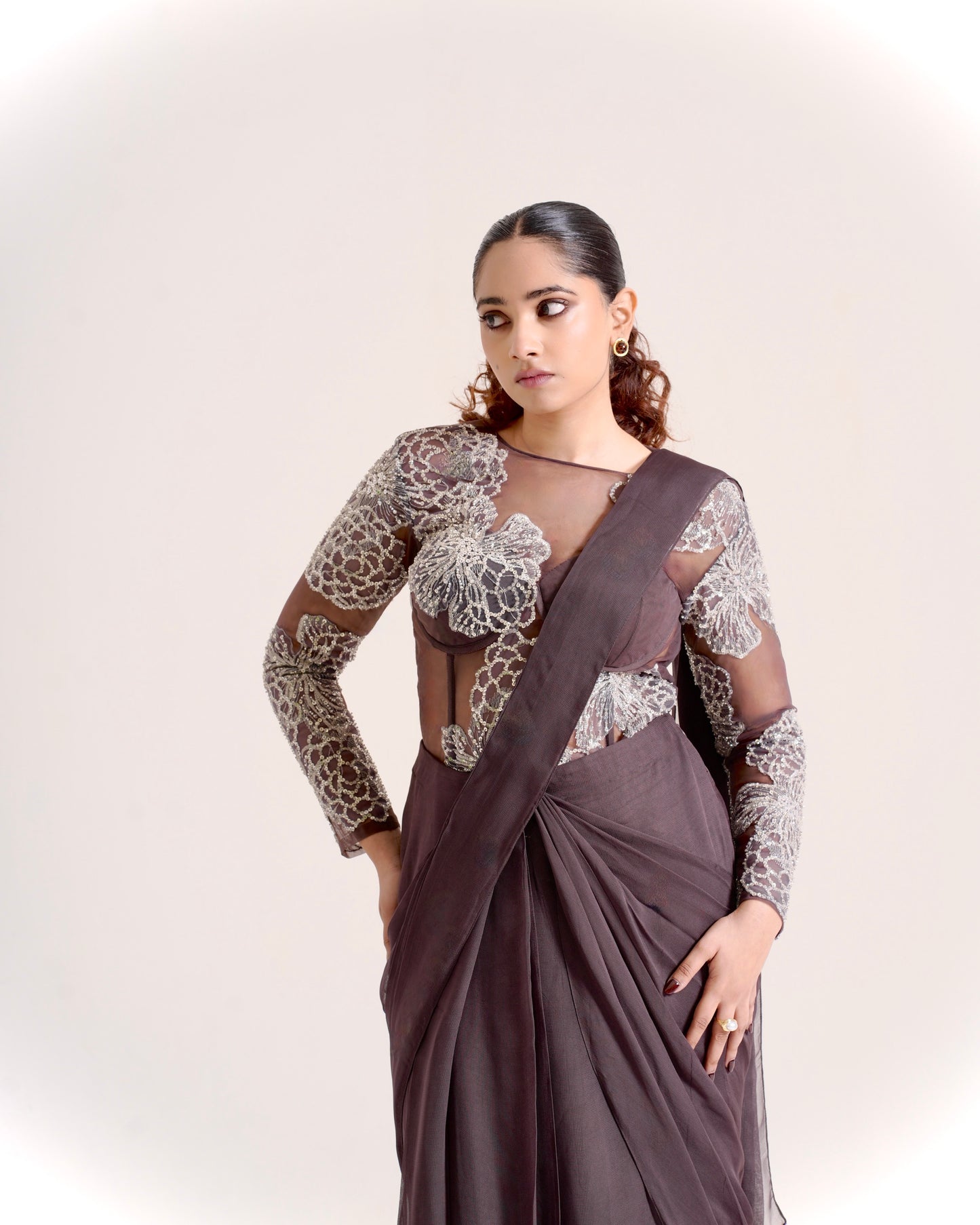 Spill Draped Hand-Embroidered Saree